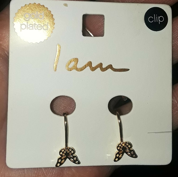 BEAUTIFUL gold PLATED butterfly CLIP on EARRINGS<3 - Picture 2 of 3